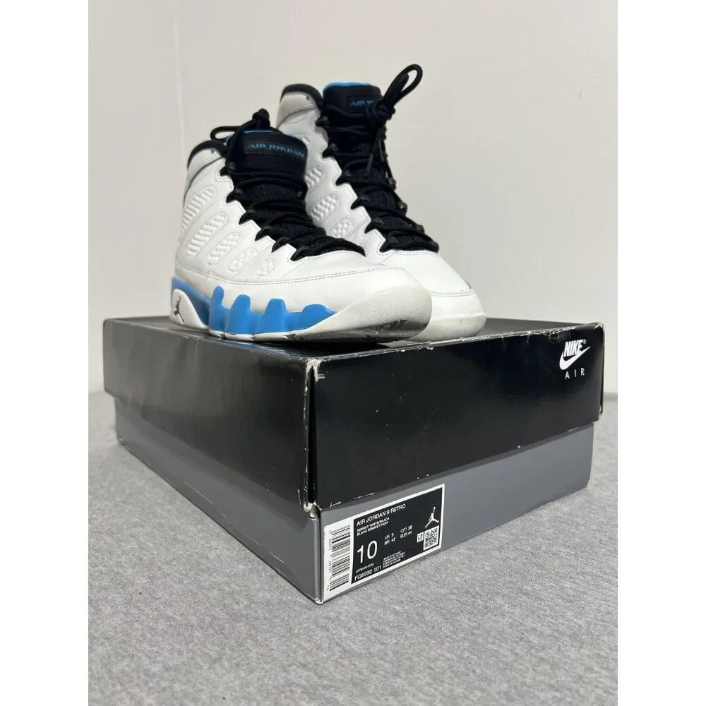 Air Jordan 9 Retro Shoes Mens Size 10 White Blue Black University UNC FQ8992-101